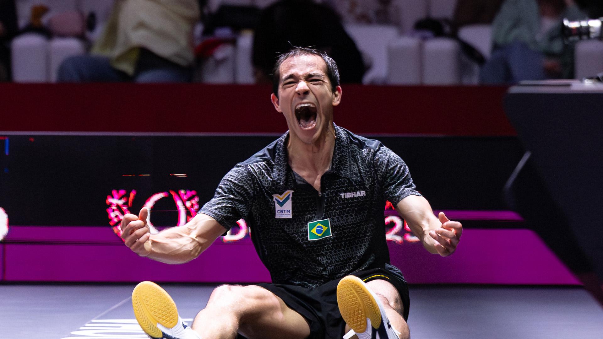 Hugo Calderano é vice-campeão mundial de tênis de mesa, em Doha. Foto: Divulgação/WTT